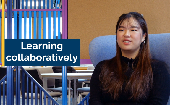 Student sat in chair talking